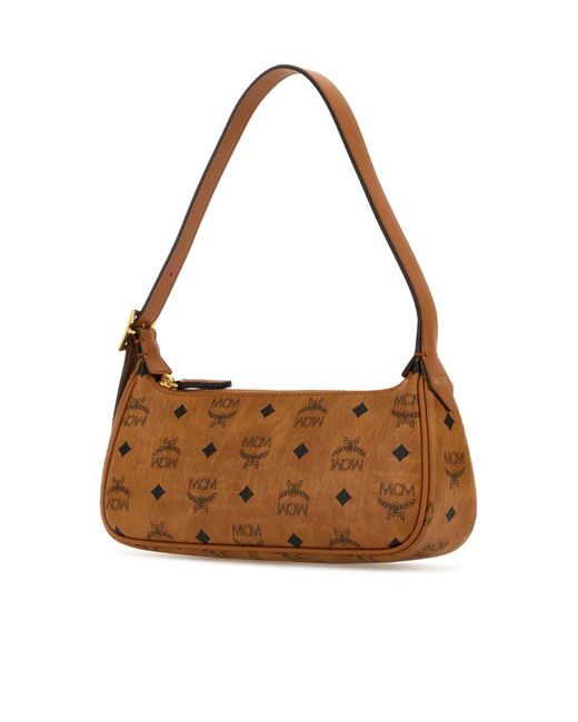 MCM Brown Aren Logo Printed Shoulder Bag