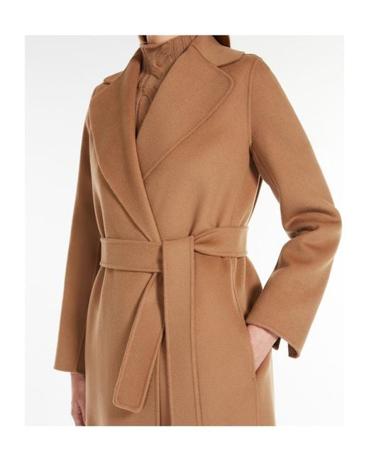 Max Mara Natural Wool Coat With Belt And Wraparound Silhouette