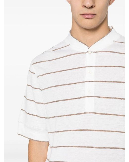 Brunello Cucinelli White Striped Polo Shirt for men