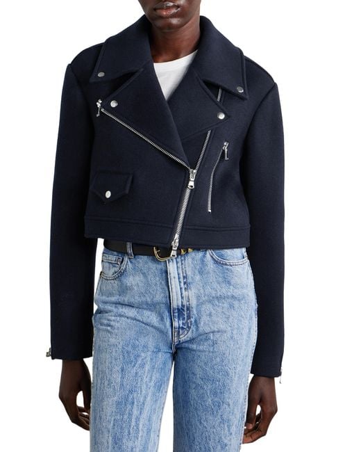A.L.C. Blue Cropped Biker Jacket