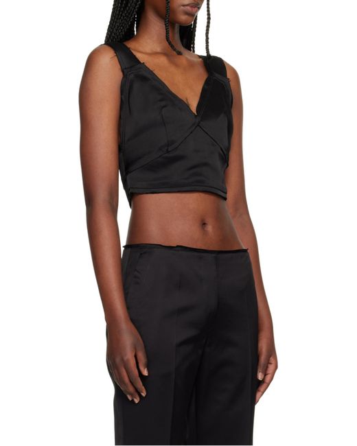 Totême Black Totême V-Neck Cropped Satin Top