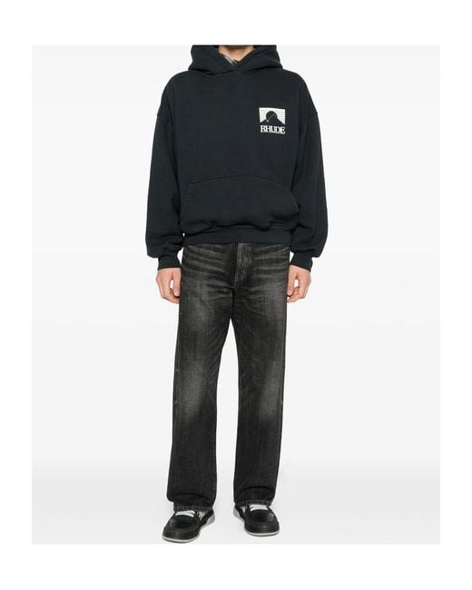 Rhude Black Logo Drawstring Hoodie for men