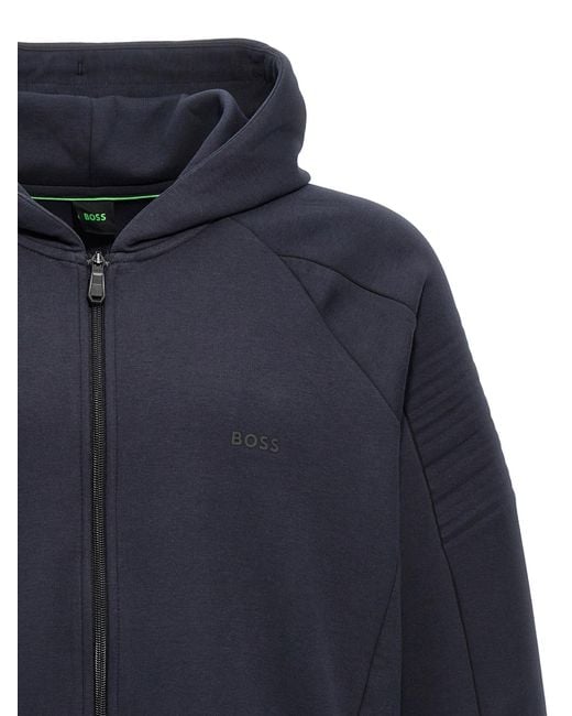 Boss Blue Boss Logo Detailed Zipped Hoodie for men
