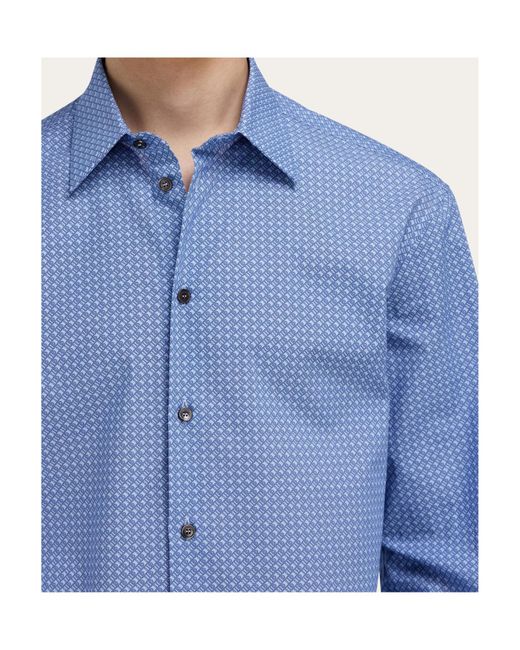 Ferragamo Blue Ferragamo Monogram Long-Sleeve Shirt for men