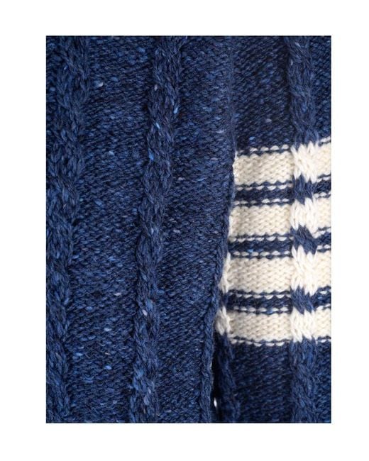 Thom Browne Blue Rwb Stripe Cable-Knit Crewneck Jumper for men