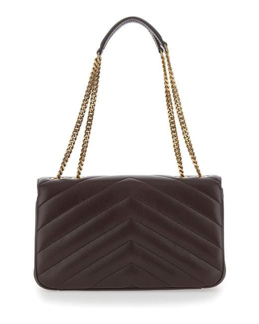 Saint Laurent Brown 'Loulou' Crossbody Bag With Chain Strap And Cassandre Plaque On The Front
