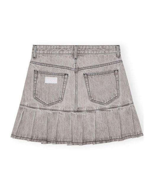 Ganni Gray Future Denim Pleated Mini Skirt