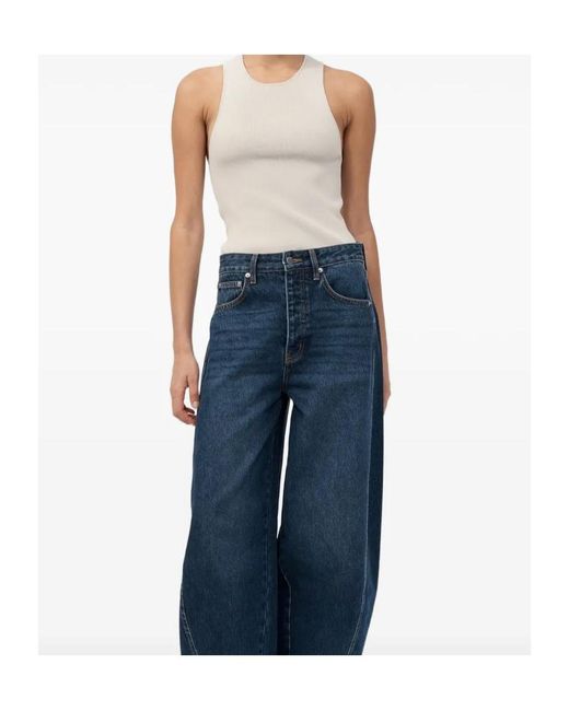 St. Agni Blue Ribbed Racer-Back Top