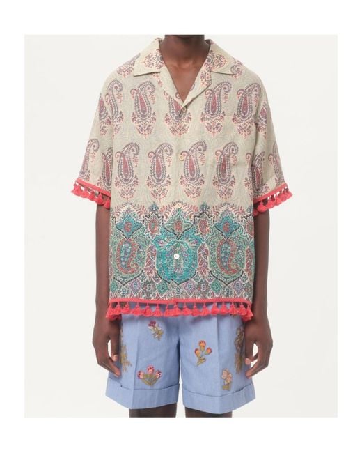 Valentino Multicolor Lightweight Linen Bowling Shirt With Voyage Imaginaire Print for men