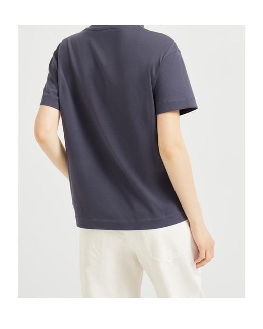 Brunello Cucinelli Black Cotton Jersey T-Shirt With Shiny Tab