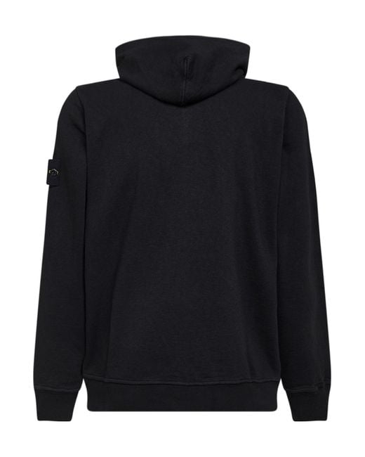 Stone Island Black Malfilé Cotton Zip-Up Hoodie for men