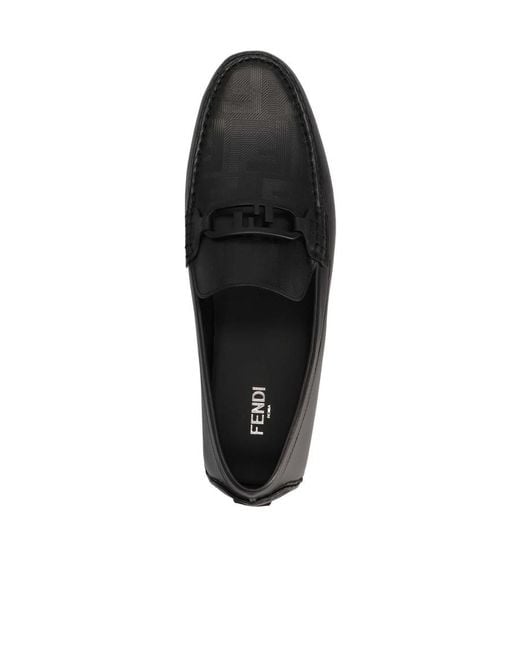 Fendi Black Logo Detailed Slip-On Loafers for men