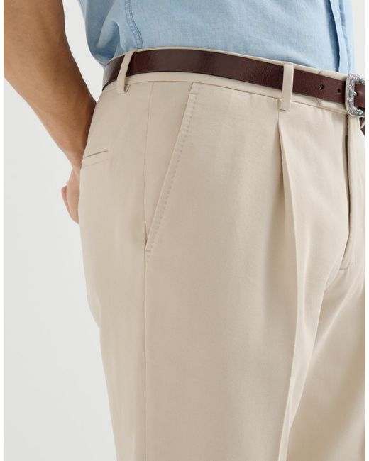 Brunello Cucinelli Natural Cotton And Virgin Wool Gabardine Trousers With Pleat for men