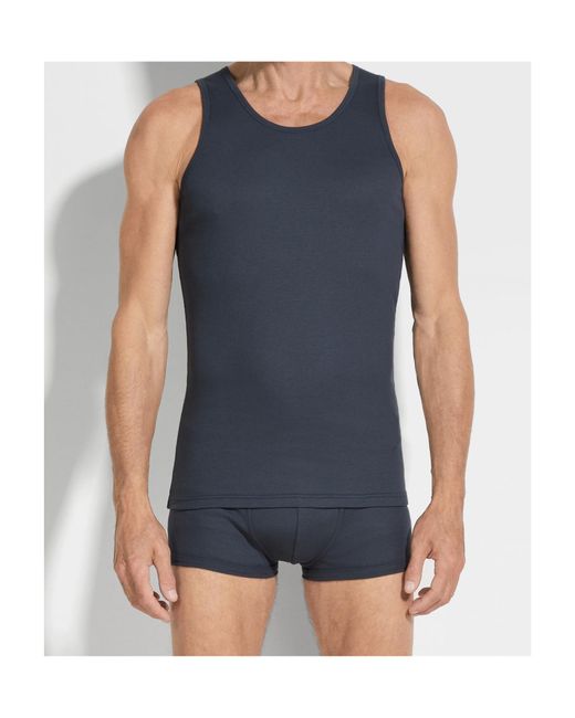 Zegna Blue Cotton Blend Tank Top for men