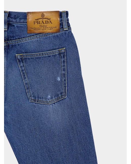 Prada Blue Logo-Patch Distressed Jeans