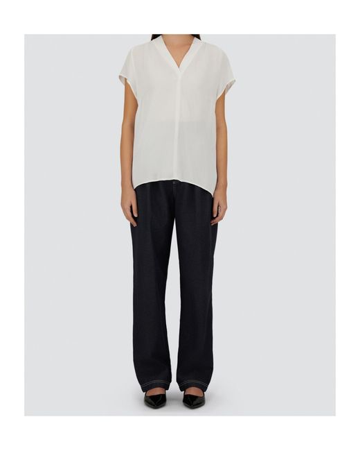 Herno White Viscose V-Neck Short-Sleeve Top