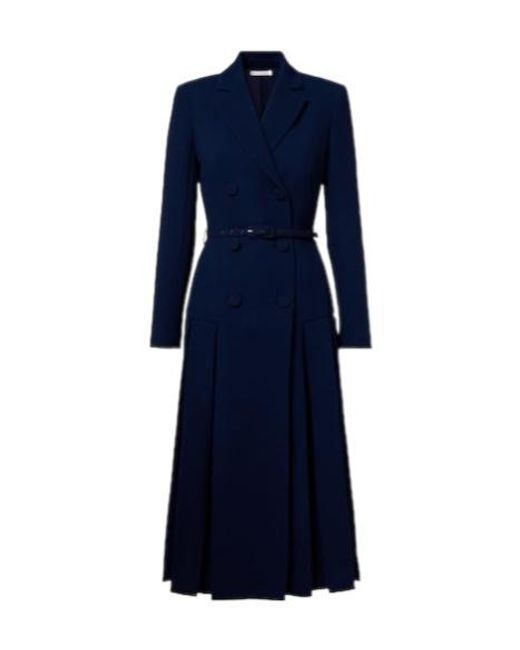 Emilia Wickstead Blue Chaney Wool Crepe Midi Dress