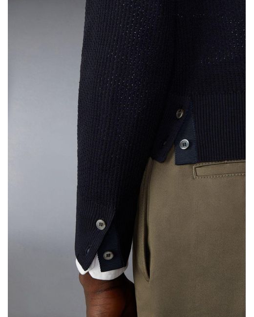 Thom Browne Blue Waffle-Knit Wool Cardigan for men