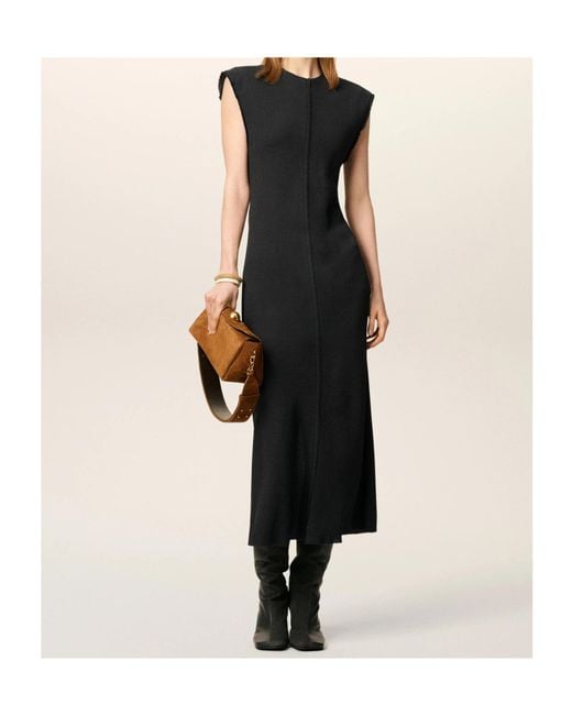 AMI Black Raw-Edge Sleeveless Long Dress