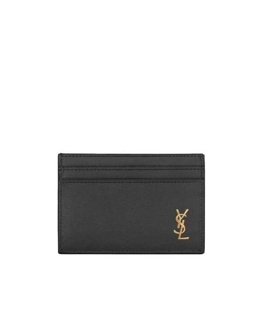 Saint Laurent Black Saint Lauren Cassandre Logo Plaque Tiny Card Case