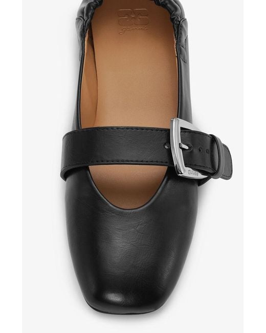 Ganni Black Buckle Strap Ballerinas