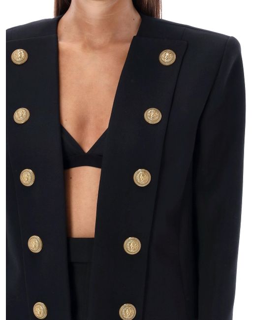 Balmain Black Button Embellished Collarless Jacket