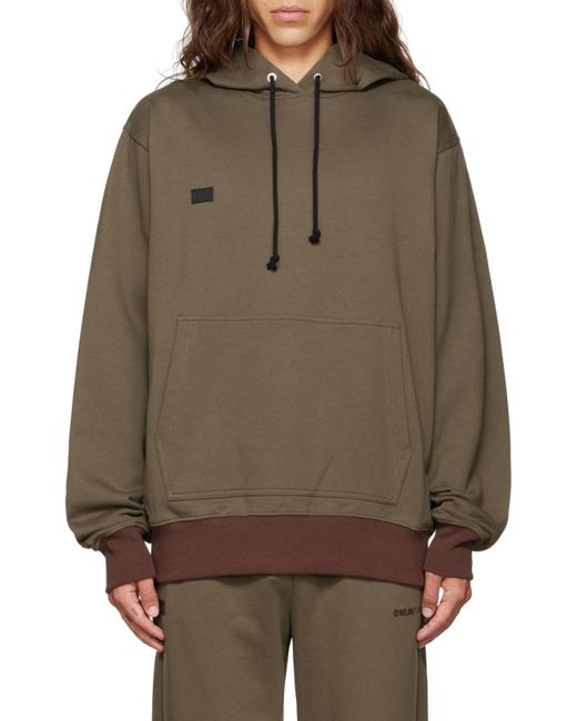 Helmut Lang Brown Logo Patch Drawstring Hoodie for men