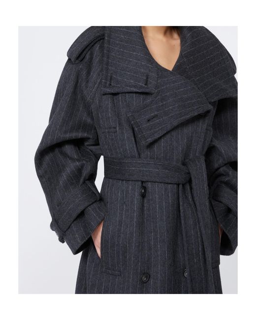 Sportmax Black Arold Striped Belted Coat
