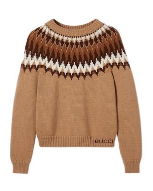 Gucci Brown Pattern Intarsia Knit Sweater for men