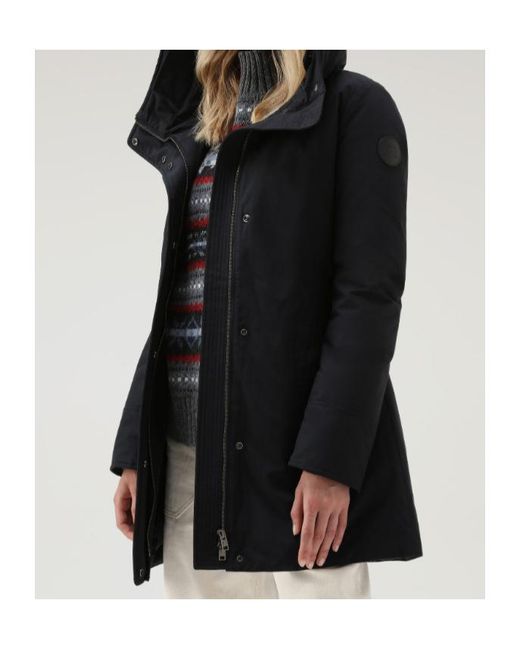 Woolrich Blue Logo-Patch Zip-Up Padded Coat