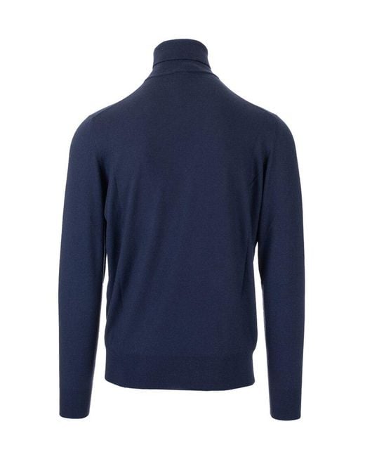 Loro Piana Blue Turtleneck Knitted Jumper for men