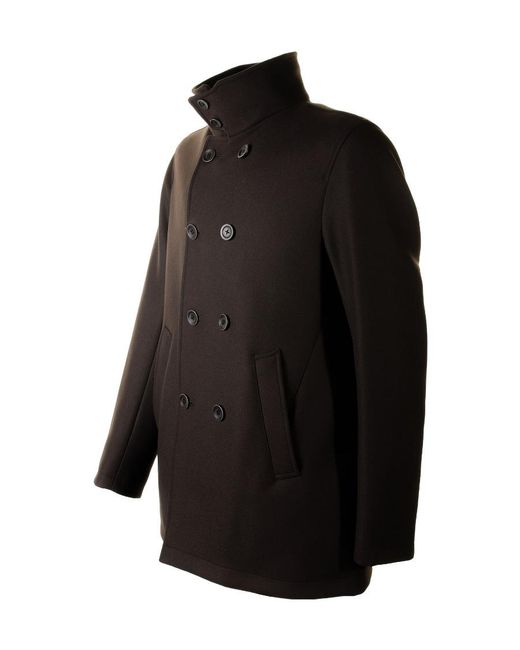 Herno Black Double-Breasted High Neck Jacket for men