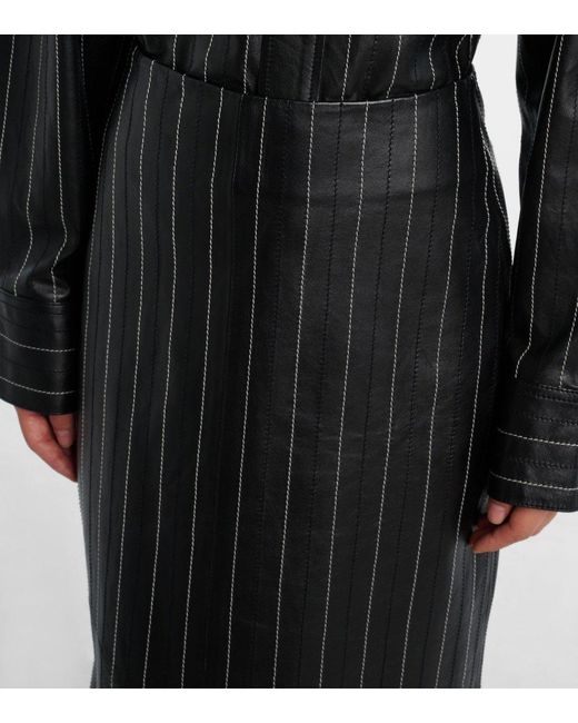 Victoria Beckham Black Embroidered Leather Midi Skirt