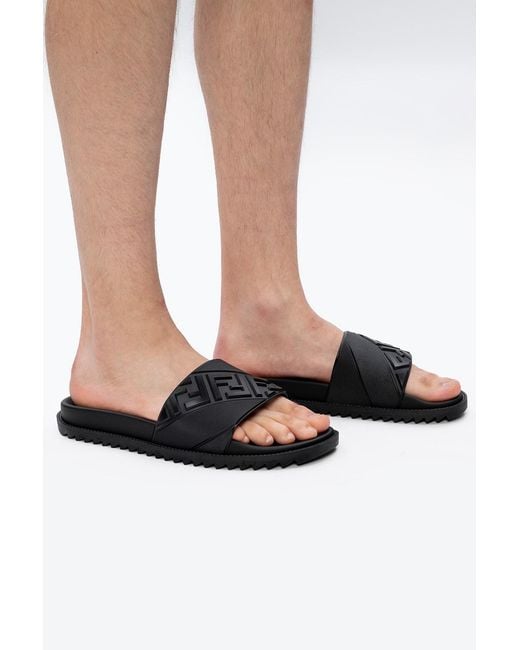 Fendi Black Ff Motif Embossed Slides for men