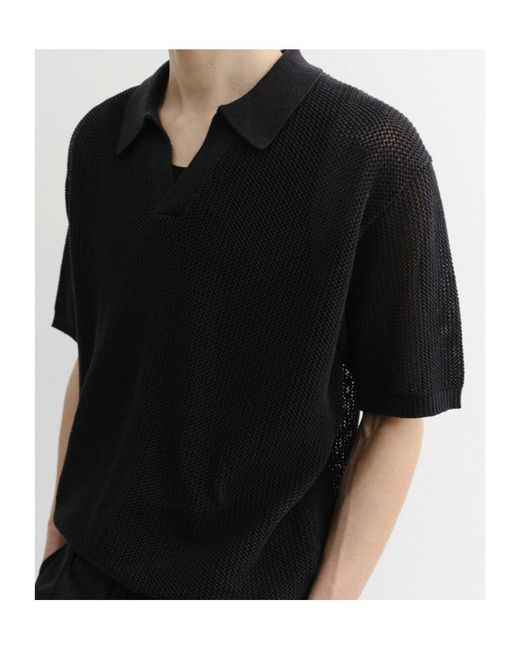 DUNST Black Short-Sleeved Knit Polo Shirt for men