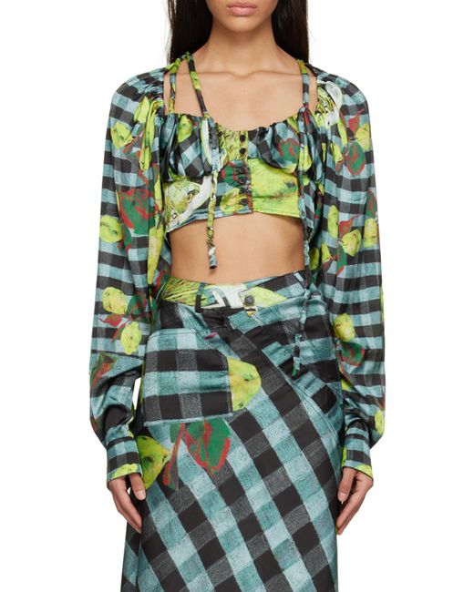 OTTOLINGER Green Lemon Check Pattern Blouse