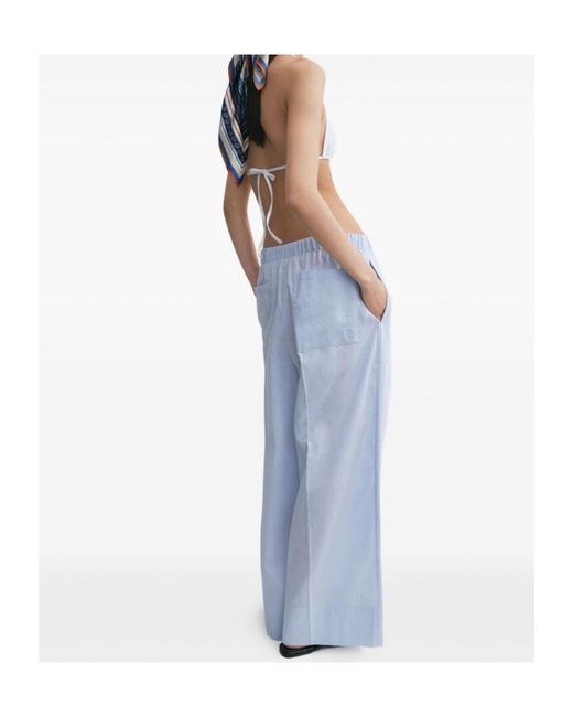 Totême Blue Cotton-Linen Wide-Leg Drawstring Summer Trousers