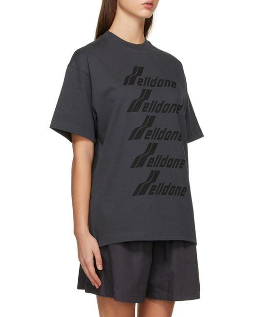 we11done Black Logo-Print Crew Neck T-Shirt for men