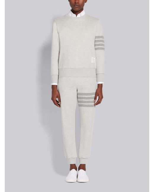 Thom Browne White Bar Crewneck Sweatshirt for men