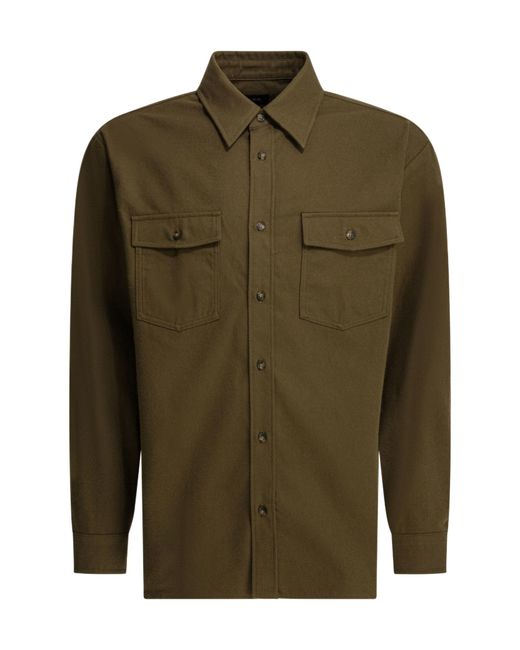 A.P.C. Green Long-Sleeved Buttoned Overshirt for men