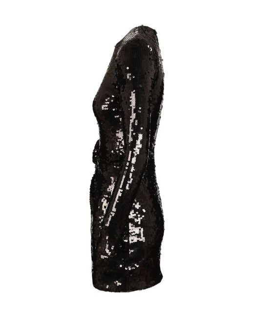 ROTATE BIRGER CHRISTENSEN Black Draped Sequin Mini Dress