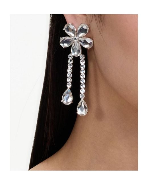 Self-Portrait White Crystal Flower Droplet Earrings