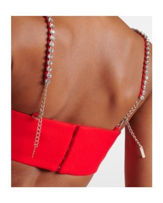 Area Red Embellished Wool Crop Top