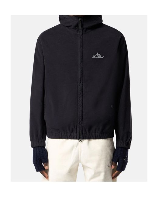 Stone Island Blue Regular-Fit Hooded Zipper-Up Shirt With Pockets for men