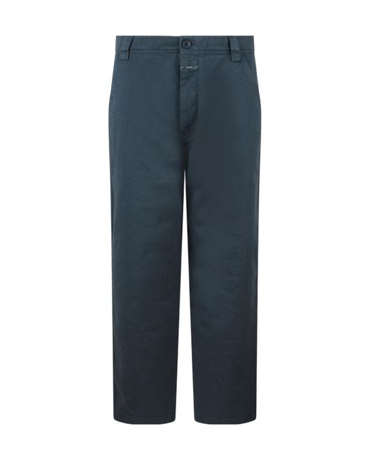 Closed Blue Button-Fly Cotton Pants for men