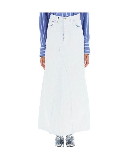 Maison Margiela White Raw-Cut Hem Midi Skirt