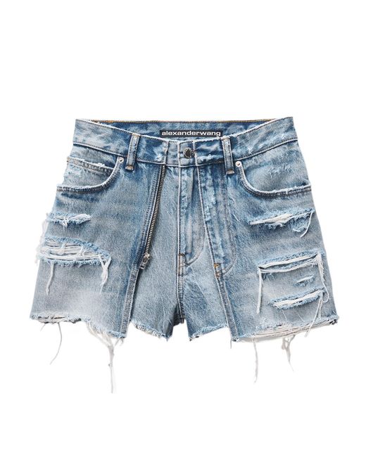 Alexander Wang Blue Distressed Double-Layer Mini Shorts
