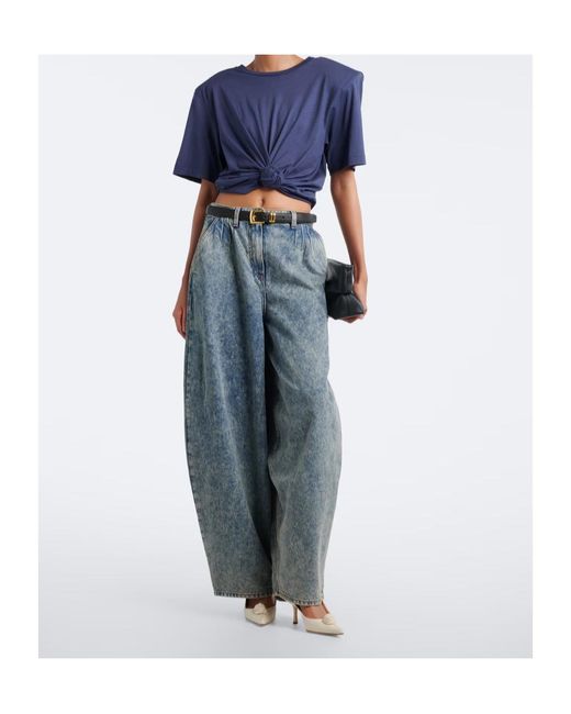 Magda Butrym Blue Cropped Cotton-Blend T-Shirt
