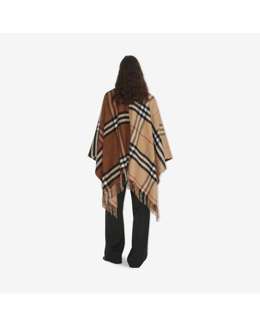 Burberry Brown Wool-Cashmere Contrast-Check Cape