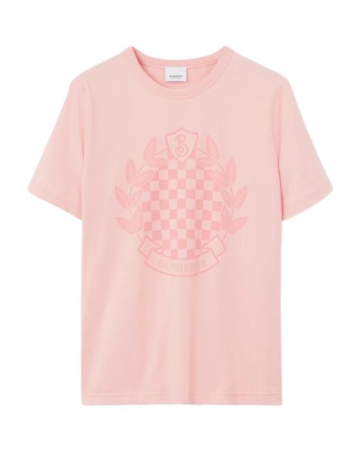 Burberry Pink Chequered Crest Cotton T-Shirt